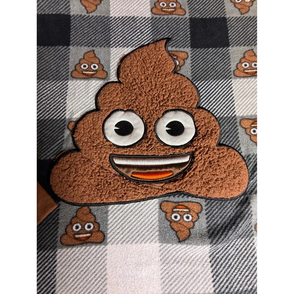 Emoji Brand Plaid Poop Embellished Sleep Shirt Nightgown Long Sleeve Women's-961